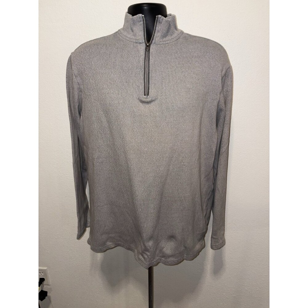 R & R Casual Men Large High Neck 1/4 Zip Top Sweater Gray Knit